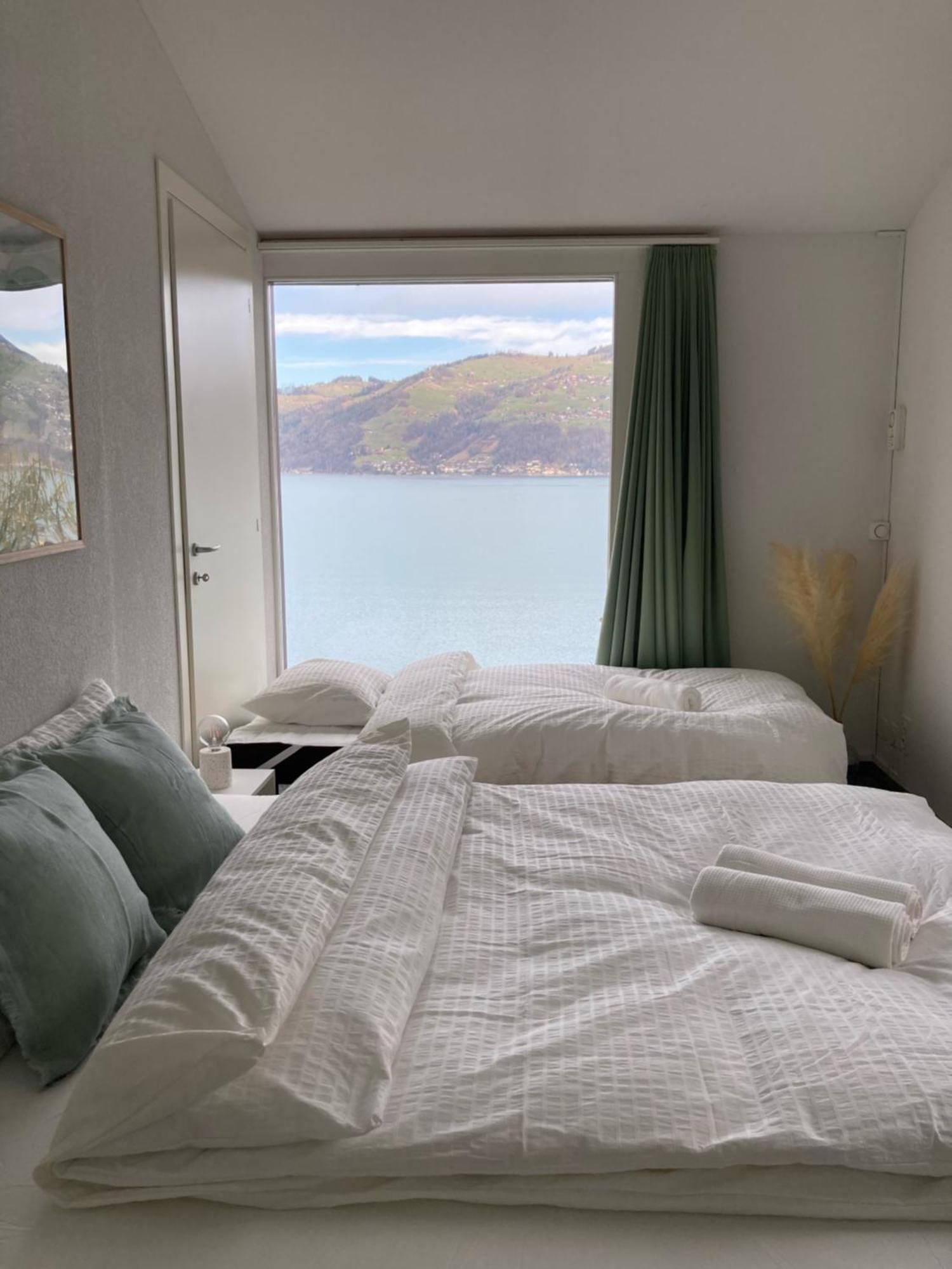 Wohnung Mit Grossartiger Seesicht Und Balkon Spiez Luaran gambar