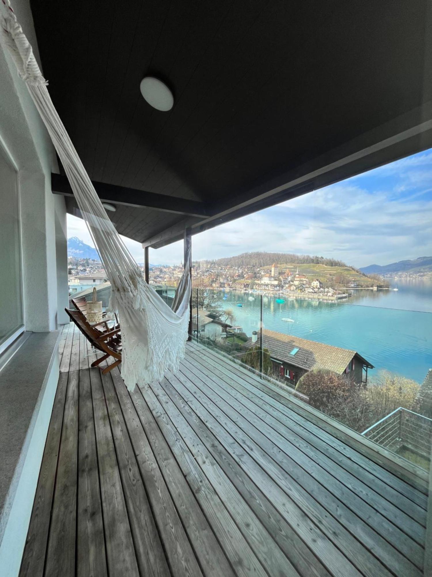 Wohnung Mit Grossartiger Seesicht Und Balkon Spiez Luaran gambar